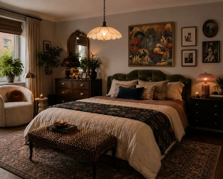Eklektisches Vintage-Art-Deco-Schlafzimmer