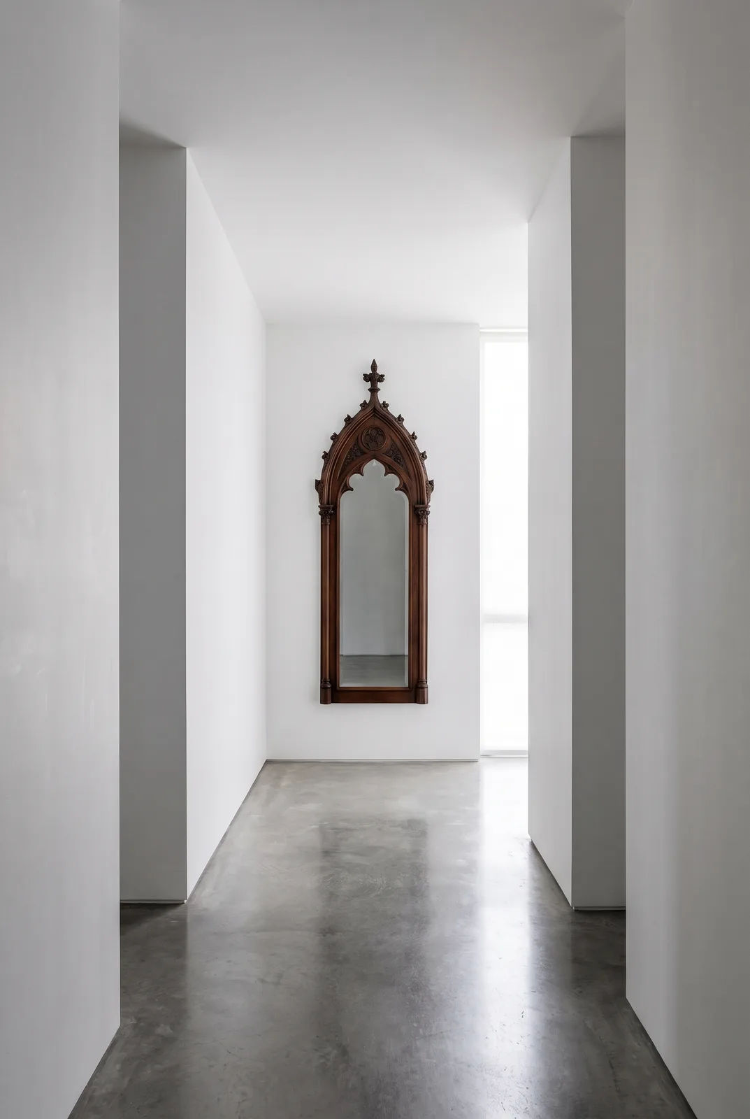 Gothic-Revival-Spiegel im minimalistischen Flur