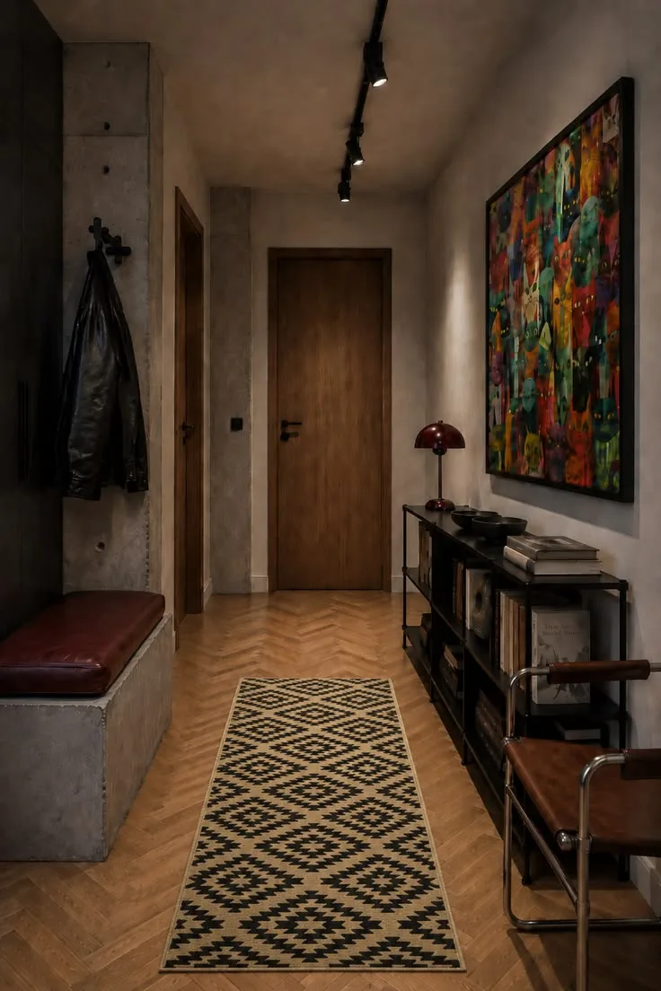 Industrial-Flur mit Katzenkunst als Blickfang