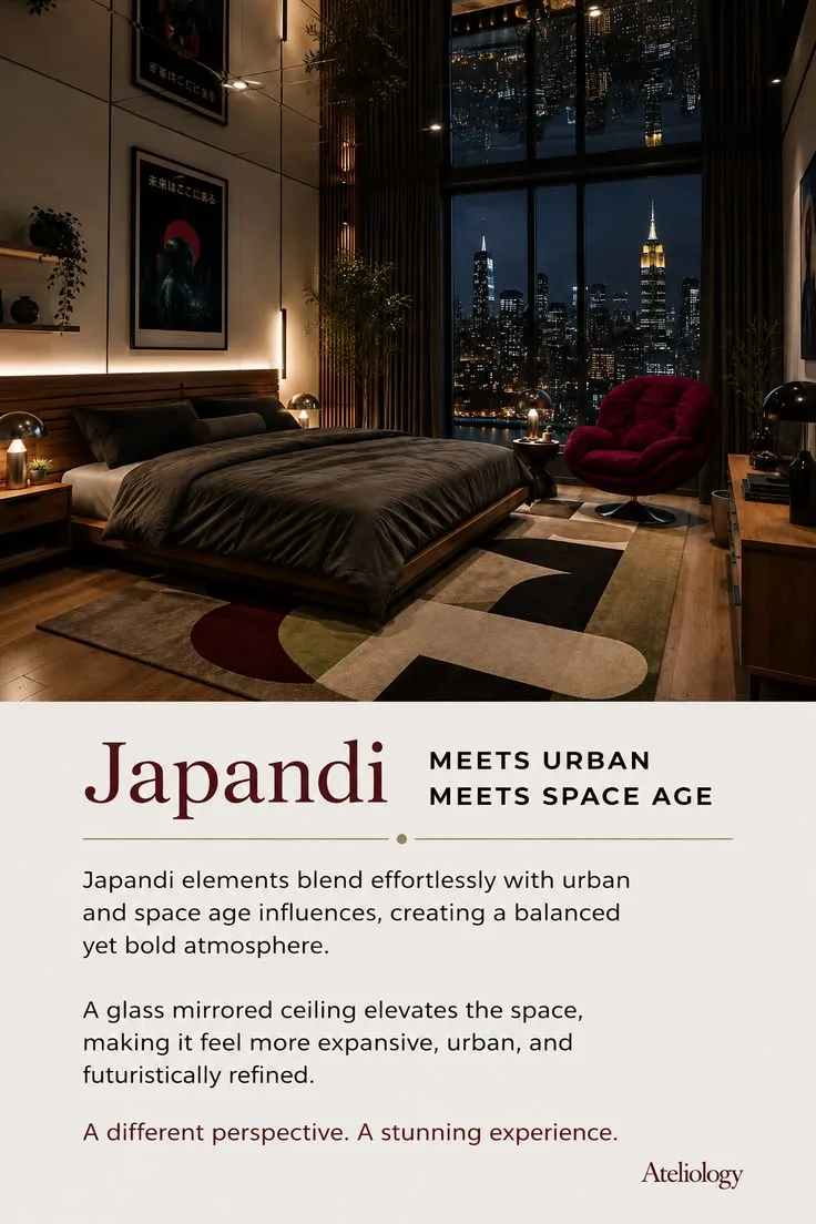 Japandi-Space-Age-Schlafzimmer: ruhig und futuristisch