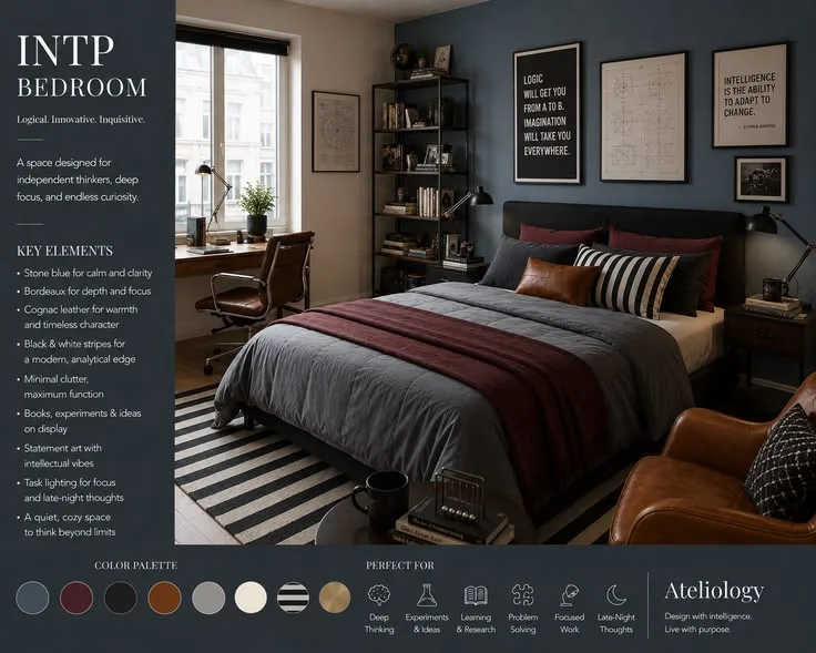 INTP-Schlafzimmer mit skulpturalen Möbeln und Raum für Ideen
