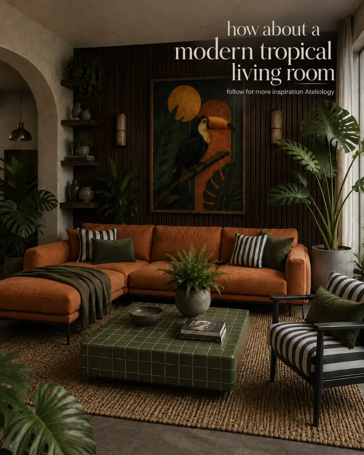 Modern-Tropical-Wohnzimmer: eine zweite Perspektive